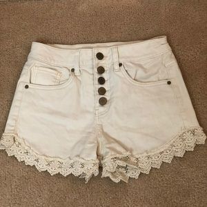 Cream jean shorts, size 0